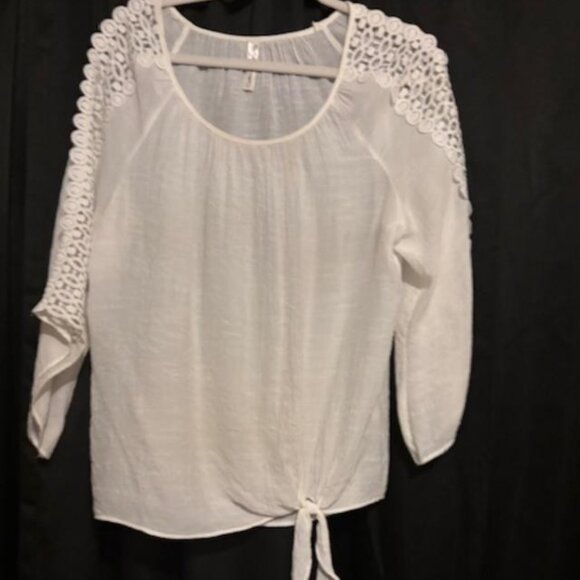 Per Seption Concept Women's White Lace Accent 3/4 Casual Sleeve Blouse Size L - Picture 2 of 9